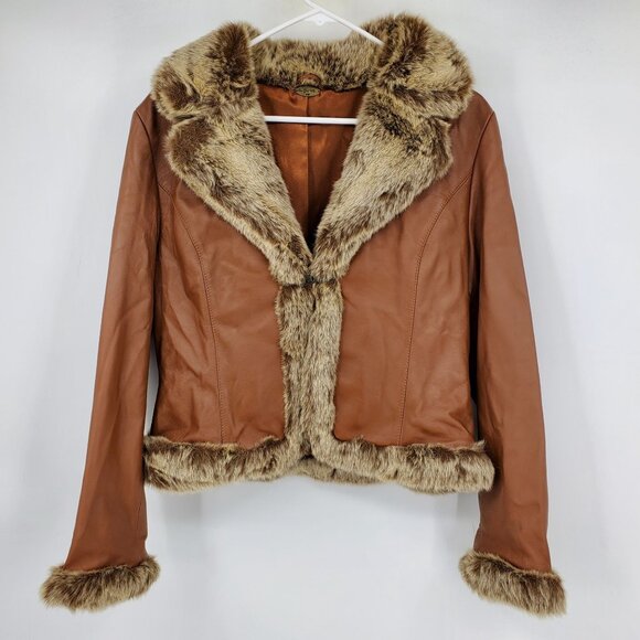 One Girl Who Brown Leather Y2K Western Fur Afghan Penny Lane Jacket Coat MobWife - Picture 2 of 13